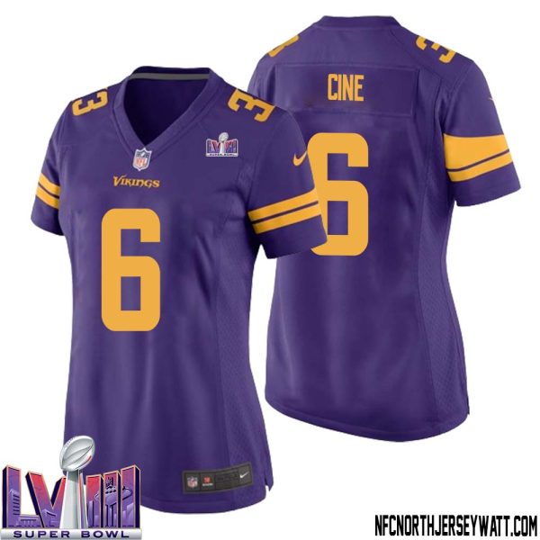 Lewis Cine No 6 Minnesota Vikings Super Bowl Lviii Alternate Game Jersey Purple For Women – Replica