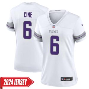 Lewis Cine No 6 Woman’s Minnesota Vikings White Alternate Custom Game 2024 Jersey