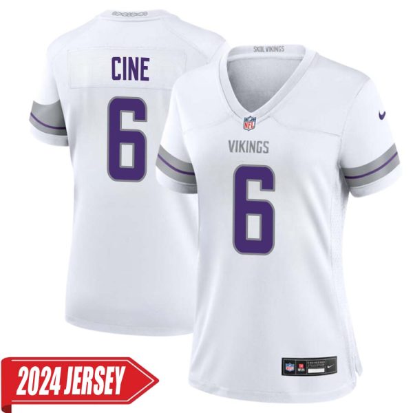 Lewis Cine No 6 Woman’S Minnesota Vikings White Alternate Custom Game 2024 Jersey