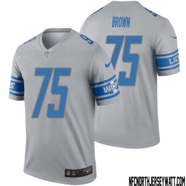 Lomas Brown No 75 Men Gray Detroit Lions Inverted Legend Jersey – Replica