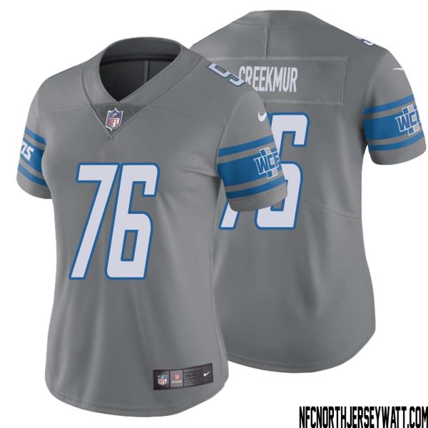 Lou Creekmur No 76 Women Steel Detroit Lions Vapor Untouchable Color Rush Limited Player Jersey – Replica