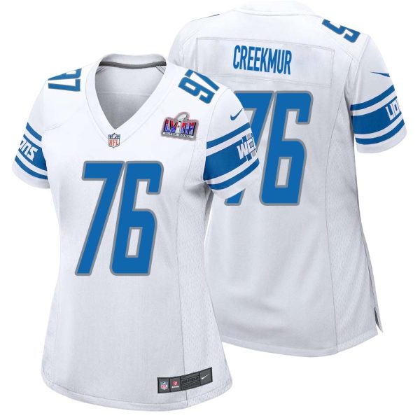 Lou Creekmur No 76 Womens Custom White Detroit Lions Super Bowl Lviii Away Game Jersey