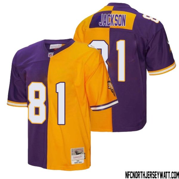 Lucky Jackson No 81 Men Mitchell & Ness Purple Gold Minnesota Vikings 1998 Split Legacy Replica Jersey