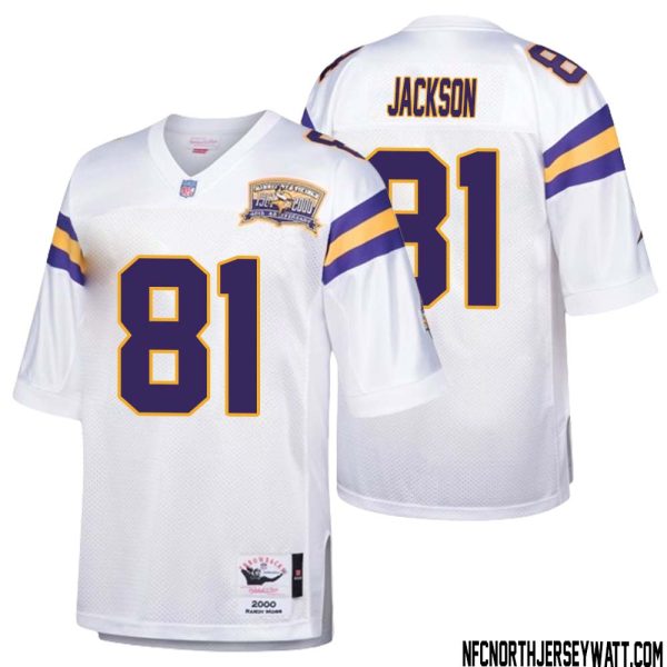 Lucky Jackson No 81 Men Mitchell & Ness White Minnesota Vikings Authentic Throwback Retired Player Jersey- Replica