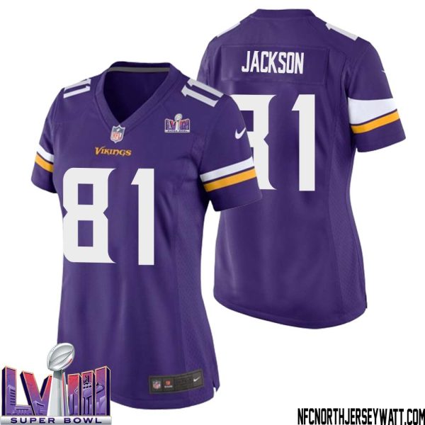 Lucky Jackson No 81 Minnesota Vikings Super Bowl Lviii Home Game Jersey Court Purple For Women – Replica