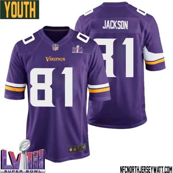Lucky Jackson No 81 Minnesota Vikings Super Bowl Lviii Home Game Jersey Court Purple For Youth – Replica