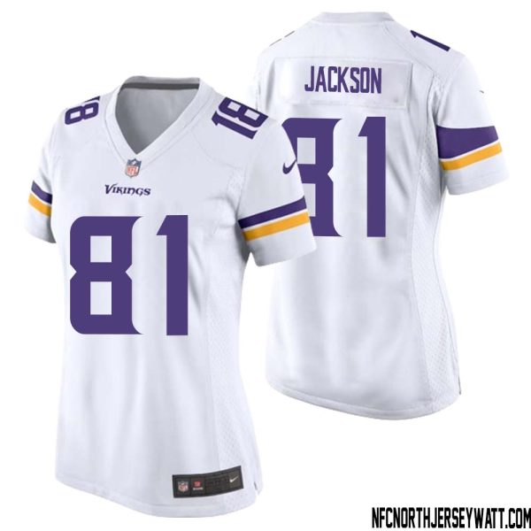 Lucky Jackson No 81 Women White Minnesota Vikings Game Player Away Jersey – Replica