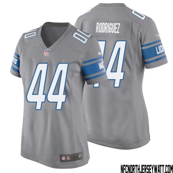 Malcolm Rodriguez No 44 Women Gray Detroit Lions Player Alternate Game Jersey – Replica