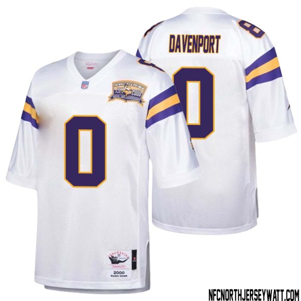 Marcus Davenport No 0 Men Mitchell & Ness White Minnesota Vikings Authentic Throwback Retired Player Jersey- Replica