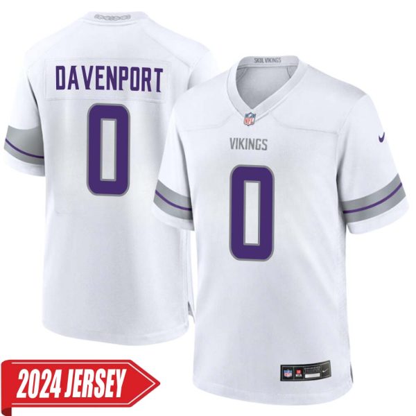 Marcus Davenport No 0 Men’S Minnesota Vikings White Alternate Custom Game 2024 Jersey