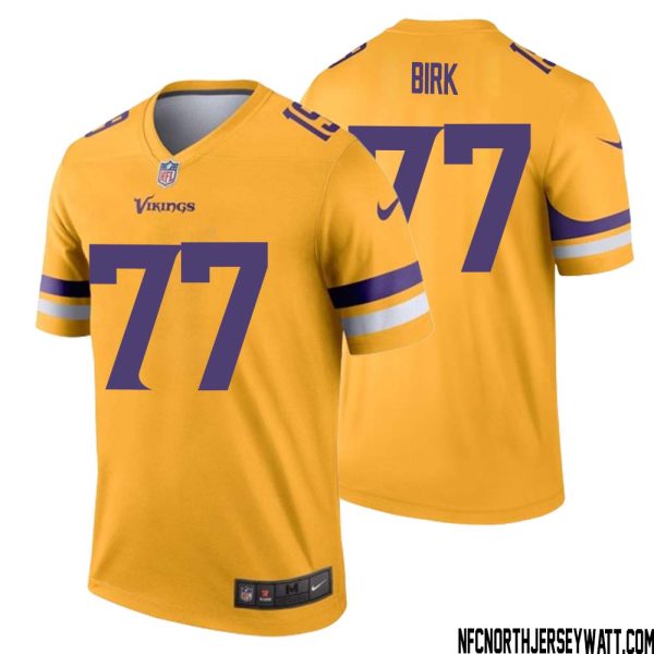 Matt Birk No 77 Men Minnesota Vikings Gold Inverted Legend Jersey – Replica