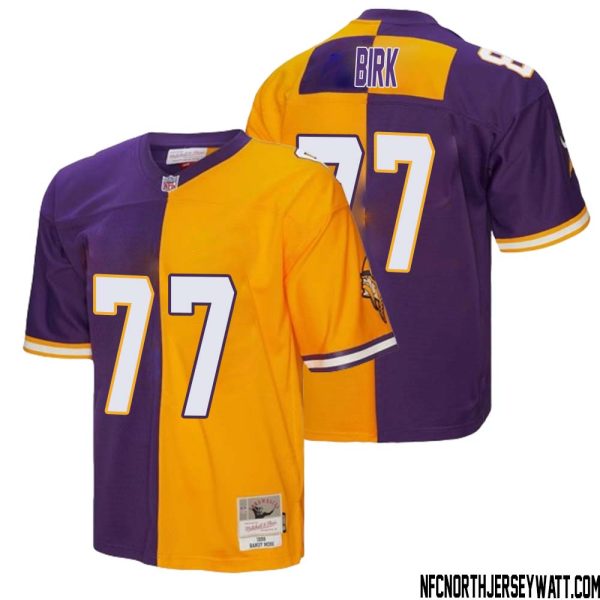 Matt Birk No 77 Men Mitchell & Ness Purple Gold Minnesota Vikings 1998 Split Legacy Replica Jersey