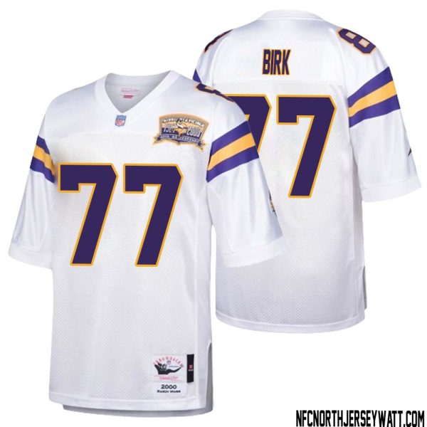 Matt Birk No 77 Men Mitchell & Ness White Minnesota Vikings Authentic Throwback Retired Player Jersey- Replica