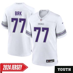 Matt Birk No 77 Youth’s Minnesota Vikings White Alternate Custom Game 2024 Jersey