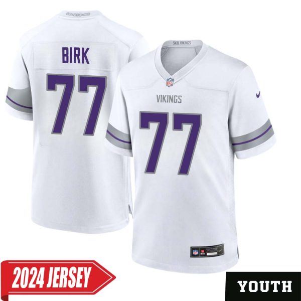 Matt Birk No 77 Youth’S Minnesota Vikings White Alternate Custom Game 2024 Jersey