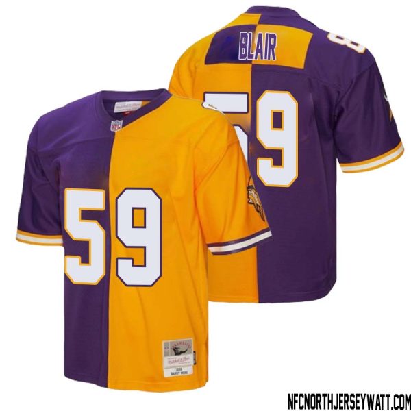 Matt Blair No 59 Men Mitchell & Ness Purple Gold Minnesota Vikings 1998 Split Legacy Replica Jersey