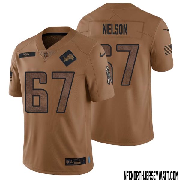 Matt Nelson No 67 Men Brown Detroit Lions 2023 Salute To Service Retired Player Limited Jersey – Replica