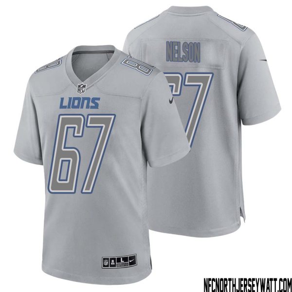 Matt Nelson No 67 Men Gray Detroit Lions Atmosphere Fashion Game Jersey – Replica