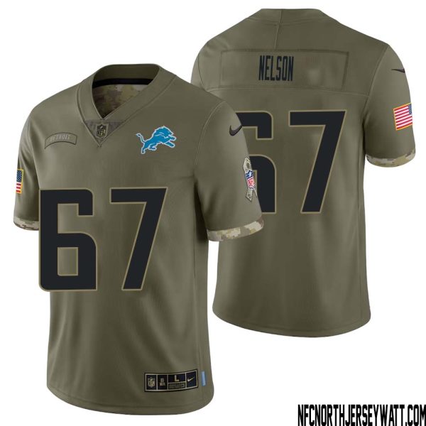 Matt Nelson No 67 Men Olive Detroit Lions 2022 Salute To Service Retired Player Limited Jersey – Replica