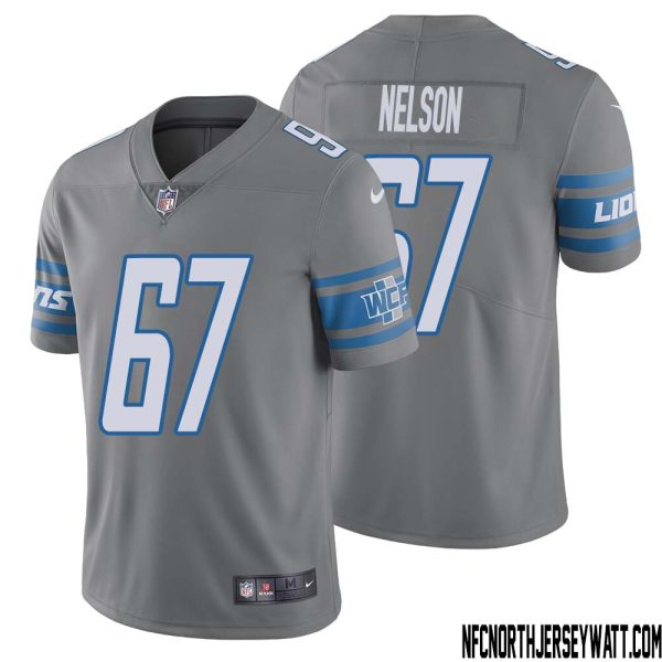 Matt Nelson No 67 Men Steel Detroit Lions Vapor Untouchable Color Rush Limited Player Jersey – Replica