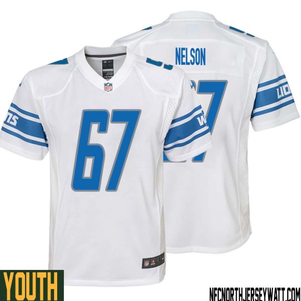 Matt Nelson No 67 Youth White Detroit Lions Player Away Game Jersey – Replica