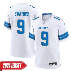 Matthew Stafford No 9 Men’s Detroit Lions Away Game 2024 Jersey – White