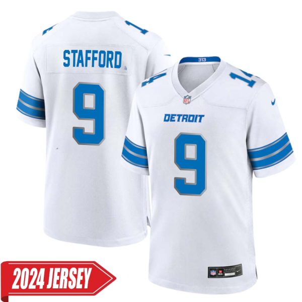 Matthew Stafford No 9 Men’S Detroit Lions Away Game 2024 Jersey – White
