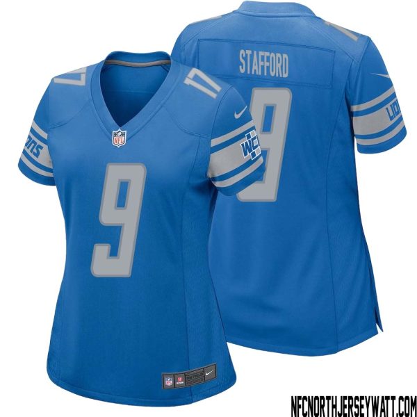 Matthew Stafford No 9 Women Blue Detroit Lions Player Home Game Jersey – Replica