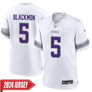 Mekhi Blackmon No 5 Men’s Minnesota Vikings White Alternate Custom Game 2024 Jersey