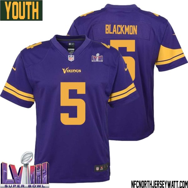 Mekhi Blackmon No 5 Minnesota Vikings Super Bowl Lviii Alternate Game Jersey Purple For Youth – Replica