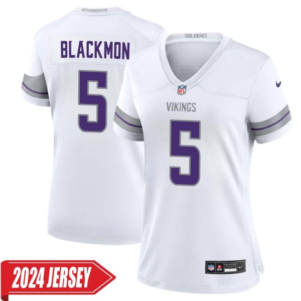 Mekhi Blackmon No 5 Woman’S Minnesota Vikings White Alternate Custom Game 2024 Jersey