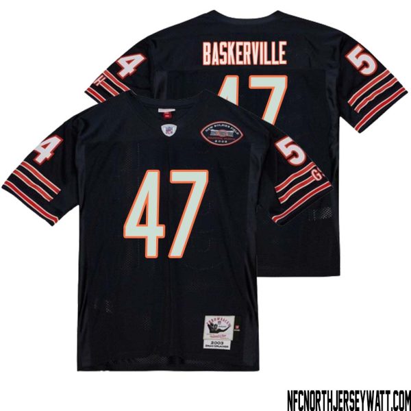 Micah Baskerville No 47 Men Mitchell & Ness Dark Navy Chicago Bears 2004 Authentic Throwback Retired Player Jersey – Replica