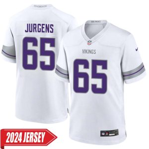 Michael Jurgens No 65 Men’s Minnesota Vikings White Alternate Custom Game 2024 Jersey