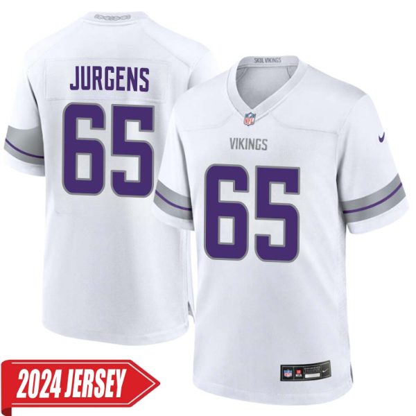 Michael Jurgens No 65 Men’S Minnesota Vikings White Alternate Custom Game 2024 Jersey