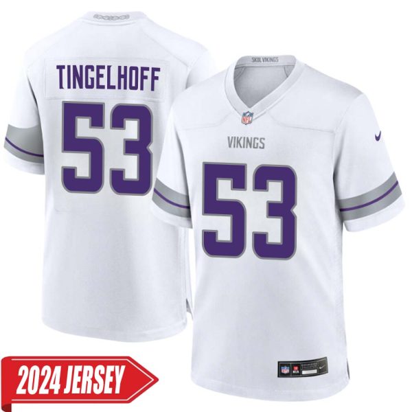 Mick Tingelhoff No 53 Men’S Minnesota Vikings White Alternate Custom Game 2024 Jersey