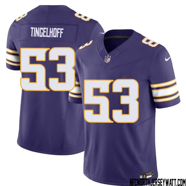 Mick Tingelhoff No 53 Mens Purple Minnesota Vikings Vapor F.u.s.e. Limited Jersey- Replica