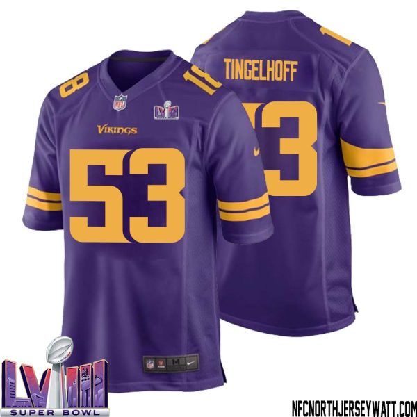 Mick Tingelhoff No 53 Minnesota Vikings Super Bowl Lviii Alternate Game Jersey Purple For Men – Replica