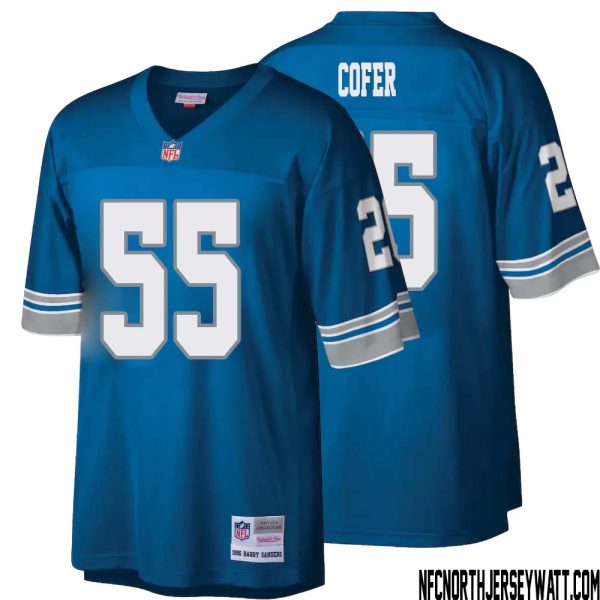 Mike Cofer No 55 Men Mitchell & Ness Blue Detroit Lions Legacy Replica Jersey