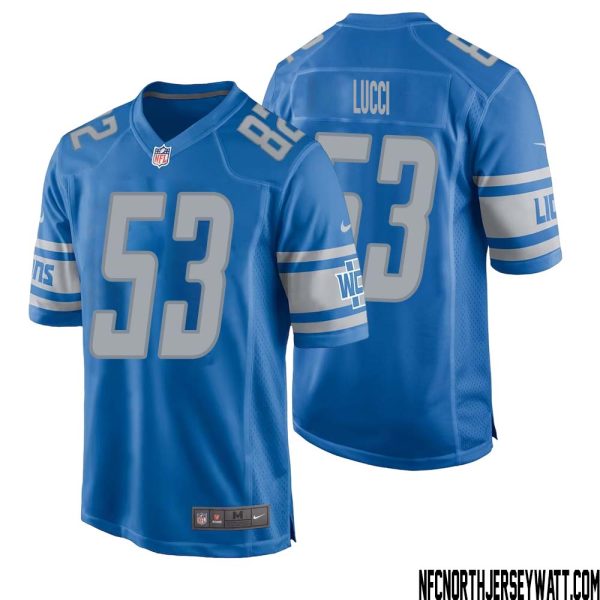 Mike Lucci No 53 Men Blue Detroit Lions Player Home Game Jersey – Replica