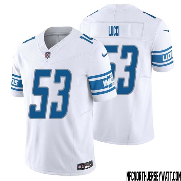 Mike Lucci No 53 Men White Detroit Lions Vapor F.U.S.E. Limited Jersey – Replica