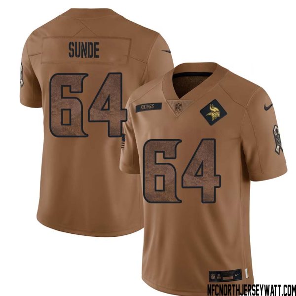 Milt Sunde No 64 Men Brown Minnesota Vikings 2023 Salute To Service Limited Jersey – Replica