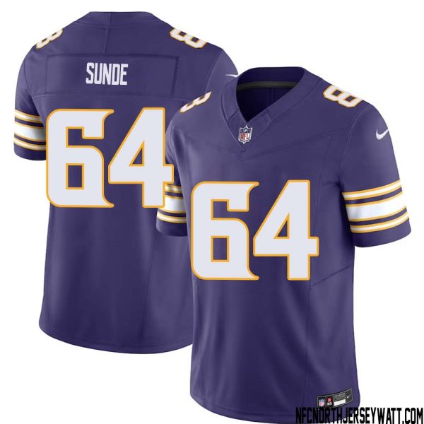 Milt Sunde No 64 Mens Purple Minnesota Vikings Vapor F.U.S.E. Limited Jersey- Replica