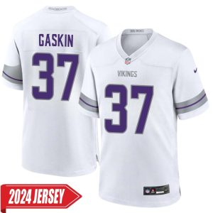 Myles Gaskin No 37 Men’s Minnesota Vikings White Alternate Custom Game 2024 Jersey