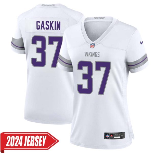 Myles Gaskin No 37 Woman’S Minnesota Vikings White Alternate Custom Game 2024 Jersey