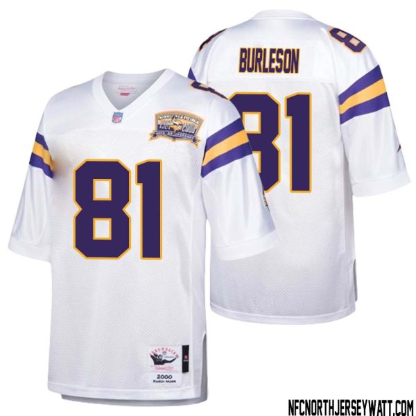 Nate Burleson No 81 Men Mitchell & Ness White Minnesota Vikings Authentic Throwback Retired Player Jersey- Replica