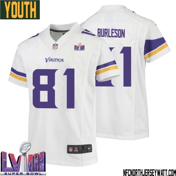 Nate Burleson No 81 Minnesota Vikings Super Bowl Lviii Away Game Jersey White For Youth – Replica