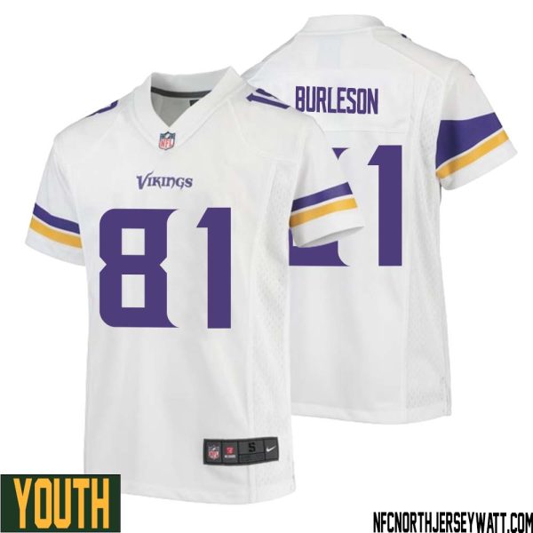Nate Burleson No 81 Youth White Minnesota Vikings Game Player Away Jersey – Replica