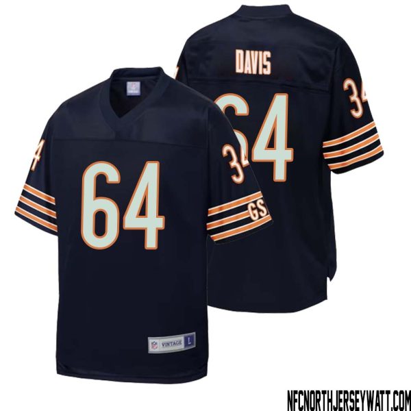 Nate Davis No 64 Men Nfl Pro Line Navy Chicago Bears Retired Player Replica Jersey