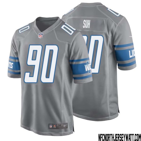 Ndamukong Suh No 90 Men Gray Detroit Lions Player Alternate Game Jersey – Replica