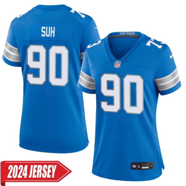 Ndamukong Suh No 90 Woman’S Detroit Lions Home Game 2024 Jersey – Blue